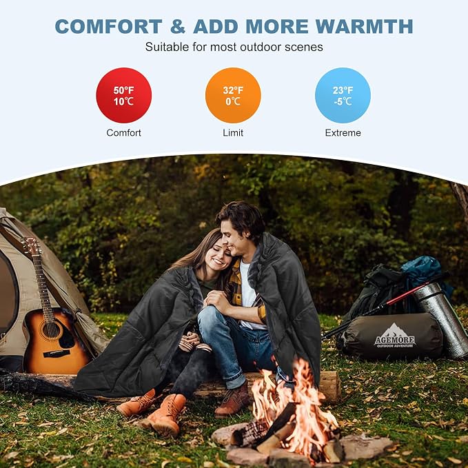 Cotton Flannel Double Sleeping Bag with Fleece Lined Hood, Waterproof Queen Size 2 Person Sleeping Bag for Adults Cold Weather Camping Backpacking or Hiking, 3-4season
