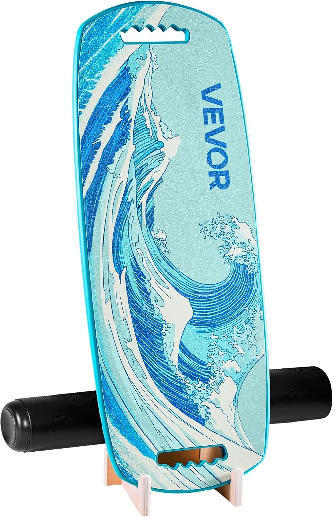 VEVOR Balance Board, 2-in-1 Wobble Board Trainer for Adults, Premium Wooden Balance Training Equipment, with Roller, Magnetic Stoppers, Storage Rack, for Core Workouts, Surf Trainer & Physical Therapy