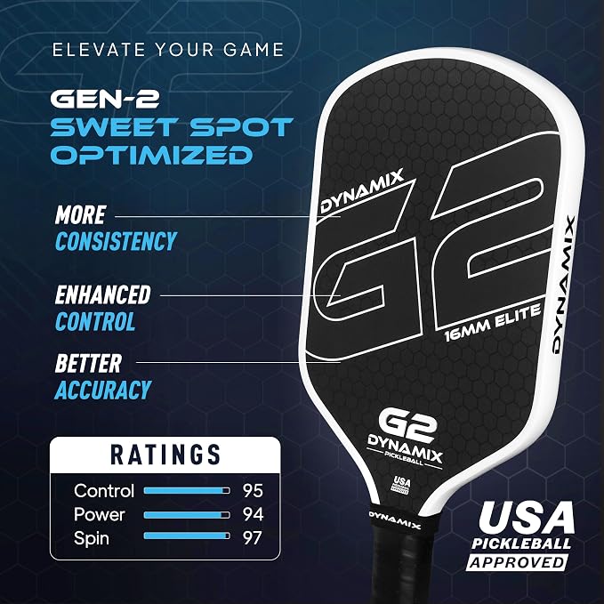 Carbon Fiber Pickleball Paddle 16mm G2, USAPA Approved Raw Carbon Gen2, Pro-Grade Thermoformed Pickleball Racket, Elite Pickle-Ball Paddle for Control, Power & Spin