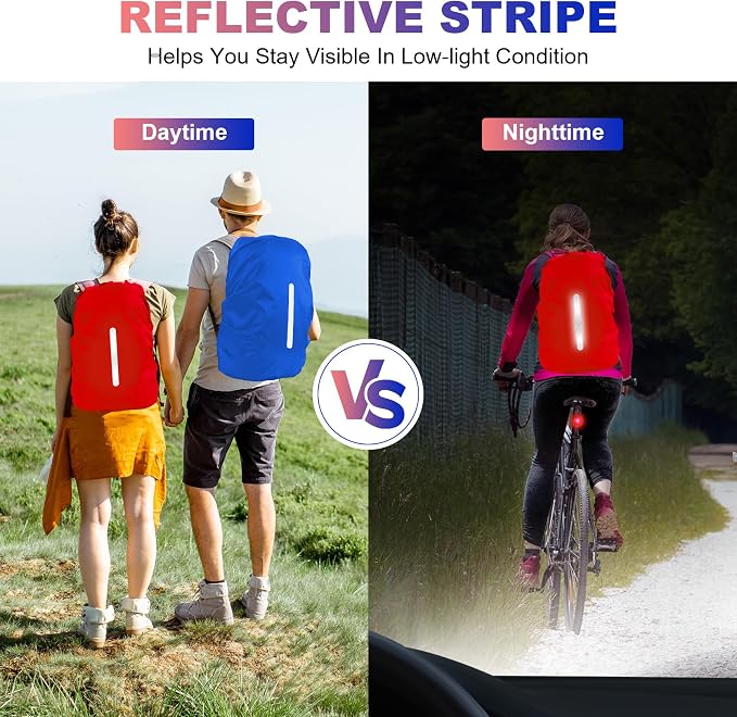 LAMA 2 Pack Waterproof Rain Cover for Backpack, Reflective Rucksack Rain Cover for Anti-Dust/Anti-Theft/Bicycling/Hiking/Camping/Traveling,M Size (for 30L-40L Backpack), 1 Pcs Dark Blue + 1 Pcs Red