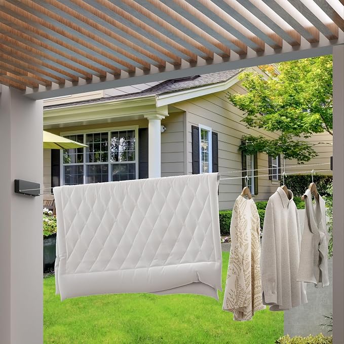 Retractable Clothesline Indoor, Non-Sagging Clothes line retracting Outdoor, Heavy Duty Wall Mounted Laundry Line Adjustable Stainless Steel for Laundryroom, Bathroom, 15.8 Feets Double Lines Black