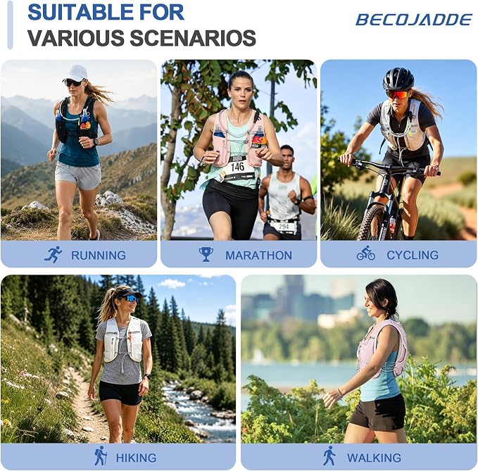 BECOJADDE 5L Running Vest for Women, Hydration Backpack Lightweight & Breathable for Trail Running, Marathon, Hiking, Cycling