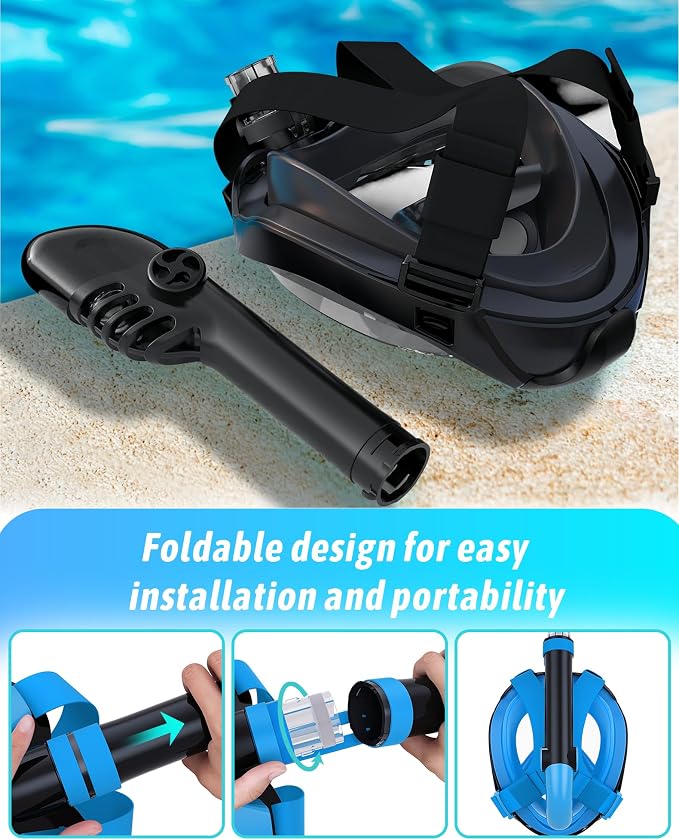 Full Face Snorkel Mask for Adults, 180° Panoramic Anti-Fog Snorkeling Gear with Dry Top System & Camera Mount, Foldable Anti-Leak Design for Travel, Swimming & Ocean Snorkeling