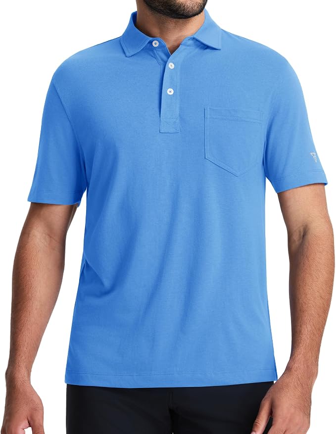 M MAELREG Mens Golf Shirts Short Sleeve Lightweight Soft Cotton Blend with Pocket Summer Casual Daily Wear