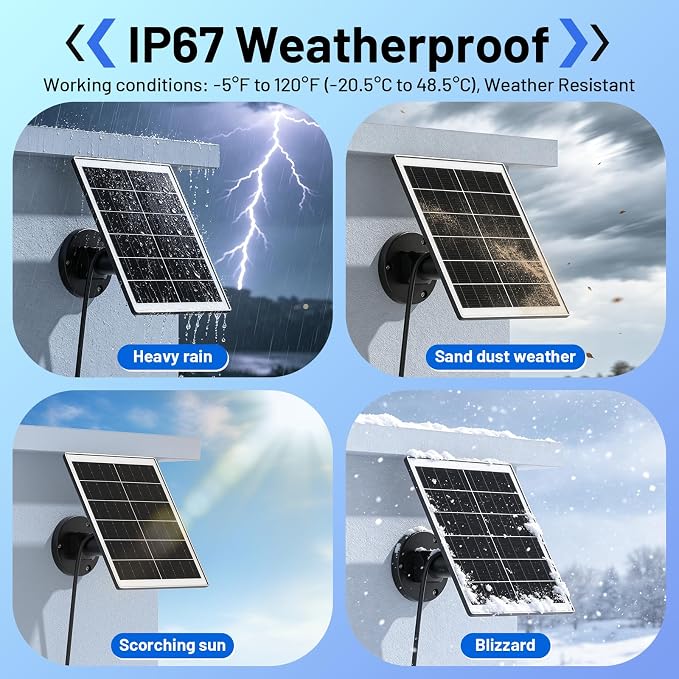 5W Solar Panel Charger Compatible with Arlo Pro 5S/Pro 4/Pro 3/Ultra/Ultra 2/Go 2 Camera, Solar Panels Charging with 13.1ft Waterproof Charging Cable,360° Adjustable Wall Mount, 3 Pack