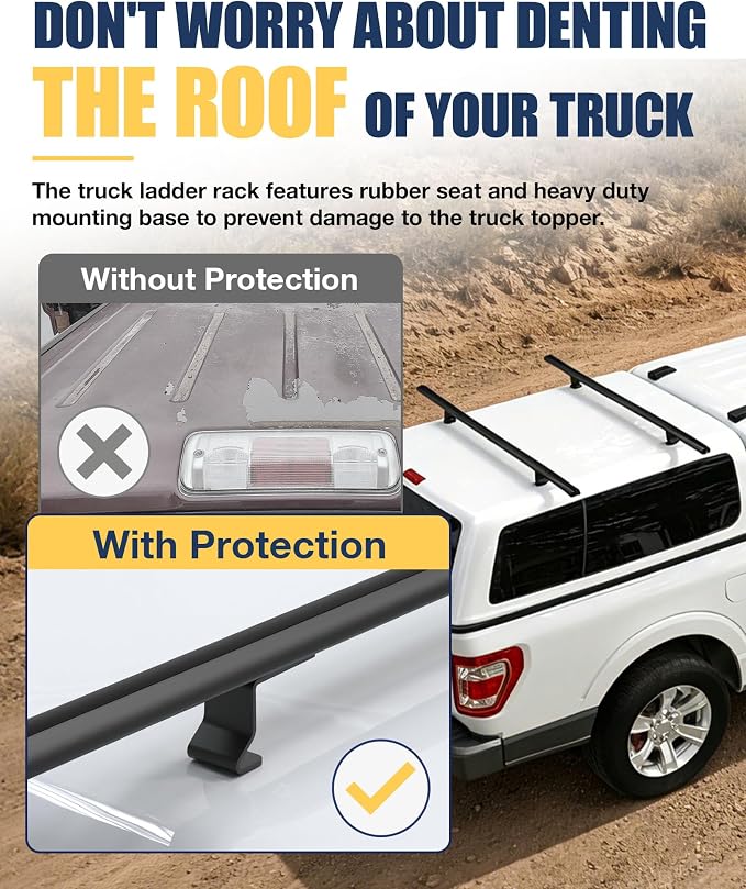Mountainpeak 500LB Capacity Pickup Truck Topper Ladder Rack Camper Shell Roof Rack for Van Trailer Truck Cap Rack - 60" Crossbar Aluminum Black