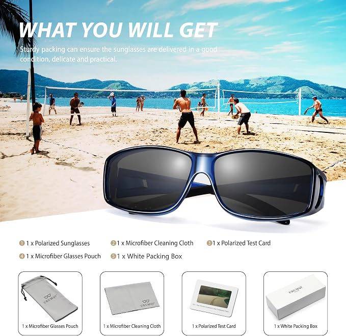 URUMQI Polarized Sunglasses Fit Over Glasses for Men Women, Wraparound Sun Glasses UV400 Protection for Driving Fishing