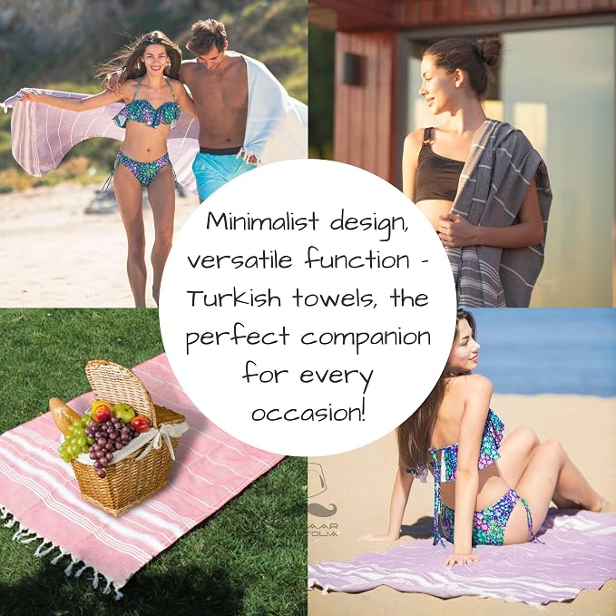 Bazaar Anatolia Turkish Beach Towel – 100% Cotton, Quick Dry, Sand Free Towel for Bathroom, Camping, Travel, Hot Pink – Oversized 71x39 Inches – Stripe Fuscia