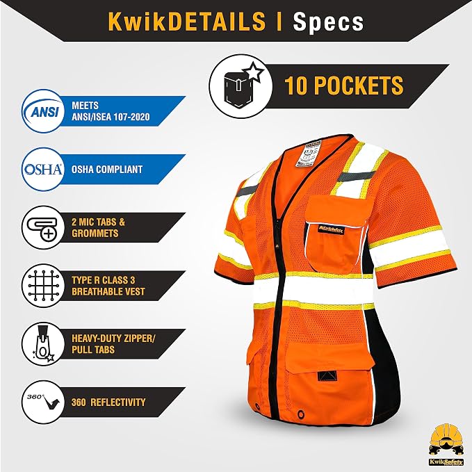 KwikSafety - Charlotte, NC - Men's & Women's Class 3 Safety Vest PPE Hi Vis Reflective ANSI OSHA