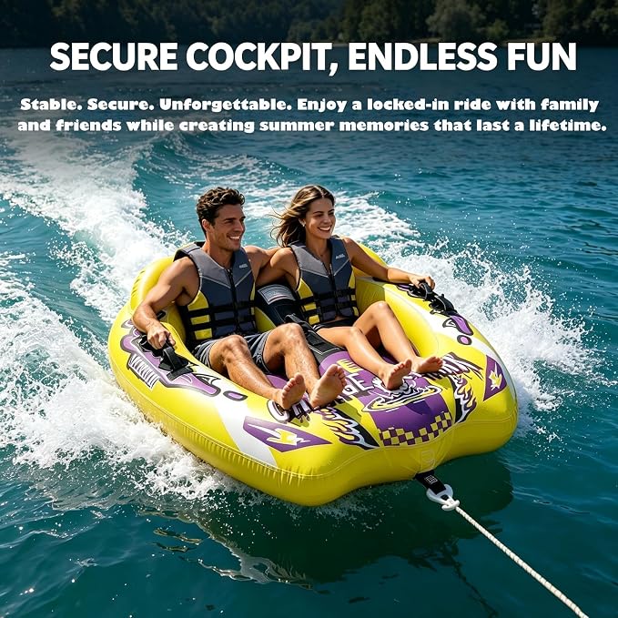 1-3 Person Towable Tubes for Boating, 113" Giant Super Sofa with 4500LB Tow Rope, Heavy-Duty 840D Nylon & 0.8mm PVC, Professional Inflatable Boat Tube for Family and Friends