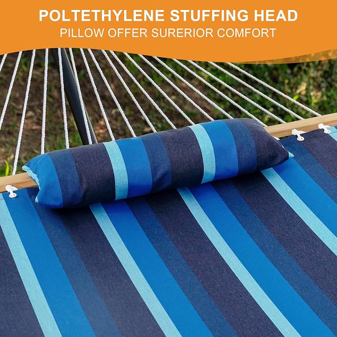 Lazy Daze Hammocks 12 FT Sunbrella Fabric Hammock Non-Fading with Spreader Bars and Free Pillow Fits for 2 Persons, All Weather and Fade Resistant for Patio Yard, 450 lbs Capacity, Gateway Indigo