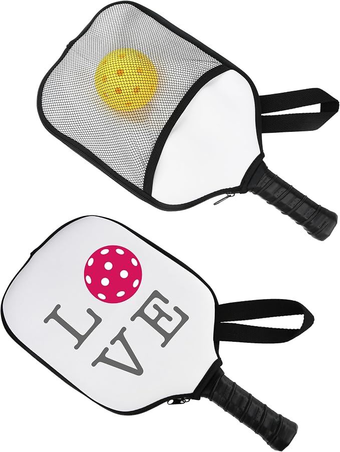 Custom Pickleball Neoprene Paddle Cover w/Inner Net Pockets, Neoprene Case for Rackets, Court Accessories and Game Equipment for Player, Racquetball Case