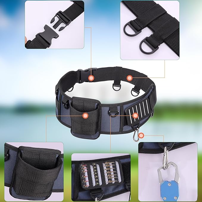 PELLOR Fishing Belt Rod Holder Adjustable Fishing Wading Belt