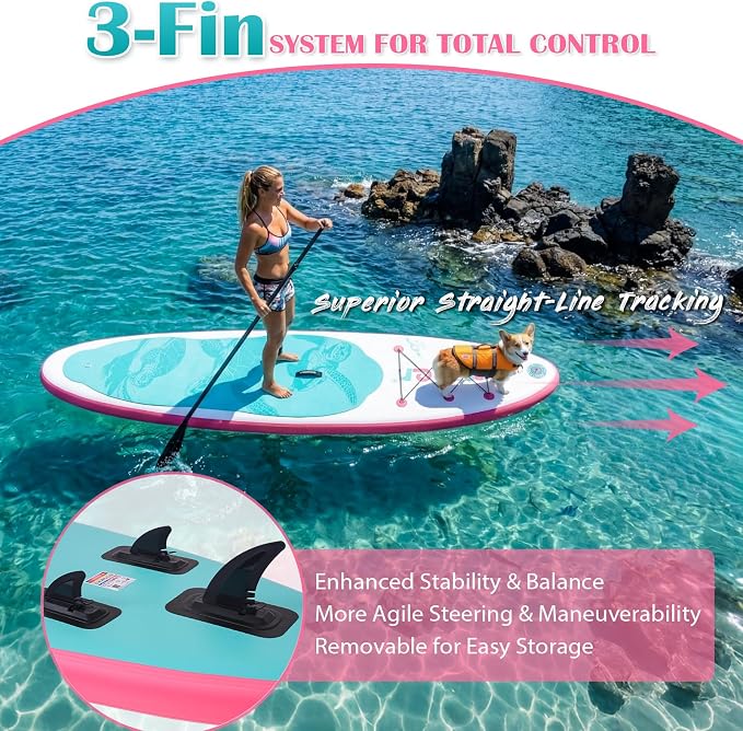 FunWater Inflatable Stand Up Paddle Board 10'6"/11"/11'6" Paddle Board for Adults & Youth, Paddleboards Inflatable with Premium SUP Accessories, Wide Stable, Non-Slip Comfort Deck (White & Light Blue)