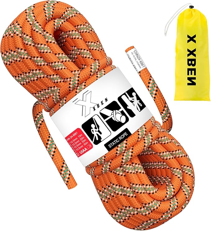 X XBEN Outdoor Climbing Rope 10M(32ft) 20M(64ft) 30M(96ft) 50M(160ft) 70M(230ft) 152M(500FT) 352M(1000FT) Static Rock Climbing Rope for Escape Rope Ice Climbing Equipment Fire Rescue Parachute