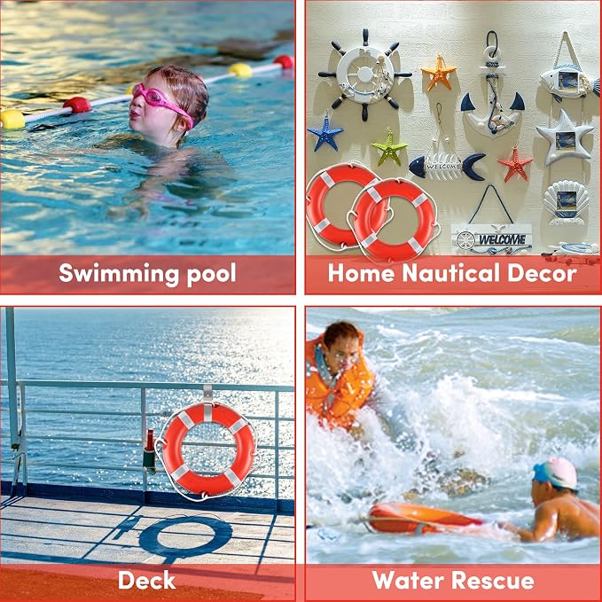 Life Ring for Boating Safety - 23" and 28" Boat Safety Throw Rings with Reflective Strip and Grab Lines