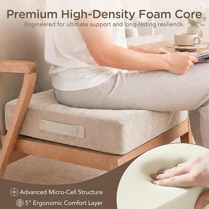 Codi Thick Replacement Couch Cushions 2 Sets, Upholstery Foam with Washable Covers for Sofa Cushion Chair Meditation - 24 × 24 × 5 Inch, High Density Foam, Ivory