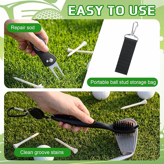 Duraaamo 21 Pcs Golf Accessories Kit Include Double Layer Cleaning Pouch Golf Ball Bag Storage Bag Tee Holder Divot Tool Cleaner Brush 10 Tees 4 Markers Alignment Tool for Dad Men Women Gifts