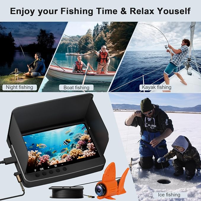 Underwater Fishing Camera Infrared Night Fishing Camera 5-inch HD Screen Equipped with 66-Foot About 20 Meters Cable 10000mah 10 Hours Battery Life for Ice Lake Sea Boat Kayak Fishing Fish Finder