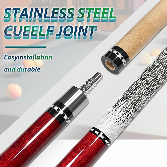 HomeSeason 58in Pool Cue Stick Canadian Maple Wood 13mm Tip - 18oz Perfect for Precision Play, Low Deflection Pool Cue for Enhanced Accuracy