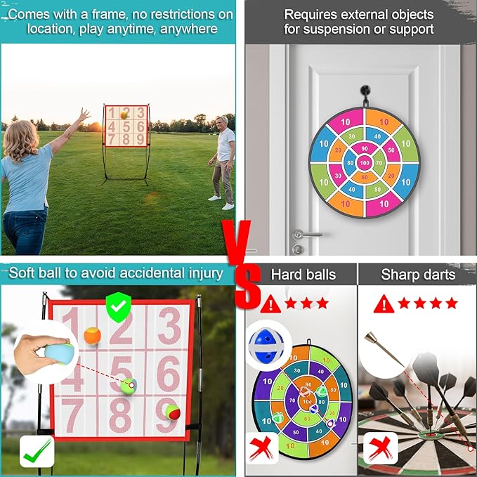 BaseGoal Dart Board, Velcro Target Toss Set with Sticky Balls and Support Frame, Indoor/Sport Outdoor Party Recreation Game, Easy Set Up with Carry Bag