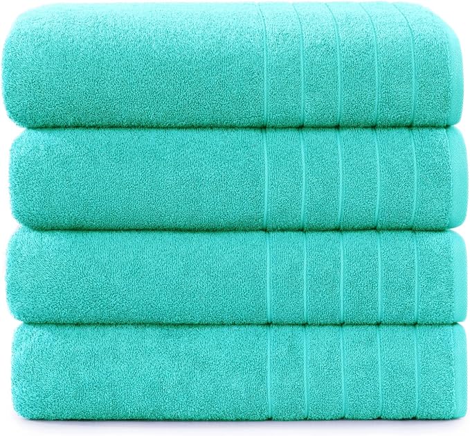 Casa Platino 100% Cotton Bath Towels Set of 4 (30"x60") - Ring Spun Mercerized Cotton Bathroom Towel Set - Quick Dry, Soft & Absorbent Large Bath Towels - Holds Well After Multiple Washes - Aqua Sky