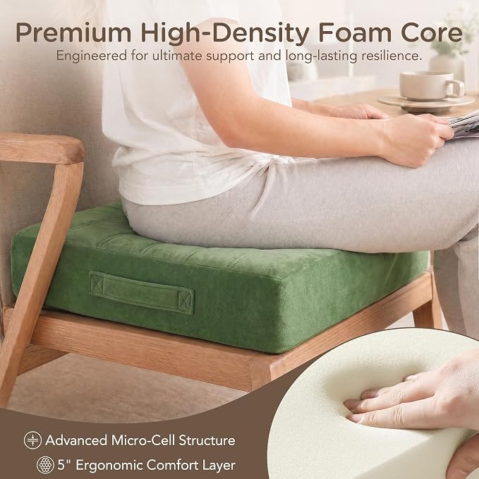 Codi Thick Replacement Couch Cushions, Upholstery Foam with Washable Covers for Sofa Cushion Chair Meditation - 24 × 24 × 5 Inch, High Density Foam, Green