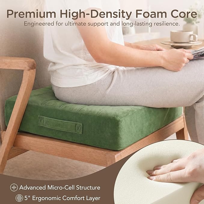 Codi Thick Replacement Couch Cushions 2 Sets, Upholstery Foam with Washable Covers for Sofa Cushion Chair Meditation - 24 × 24 × 5 Inch, High Density Foam, Green