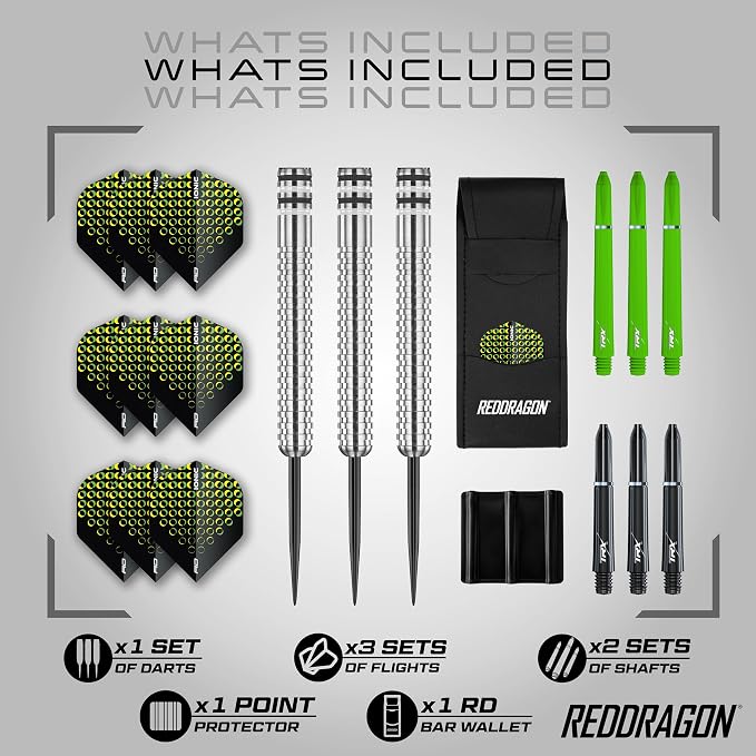 RED DRAGON Raider Series Steel Tip Darts Set - 90% Tungsten Professional Darts with Flights & Shafts - Precision Control & Stable Flight