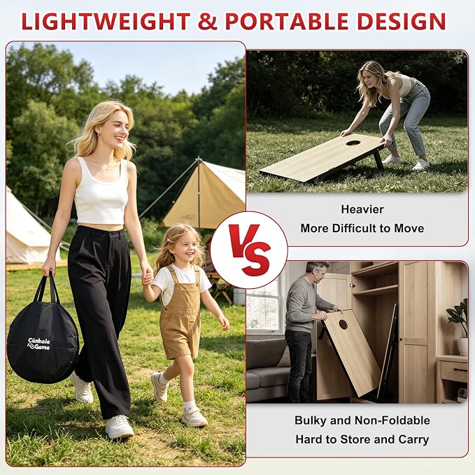 Collapsible Cornhole Board Set, AYAMAYA 2 x 3ft Portable Double Sided Corn Hole Games & Golf Game, Camping Games with 8 Bean Bags & 12 Sticky Balls for Outdoor Beach Lawn Yard Family Party Toys