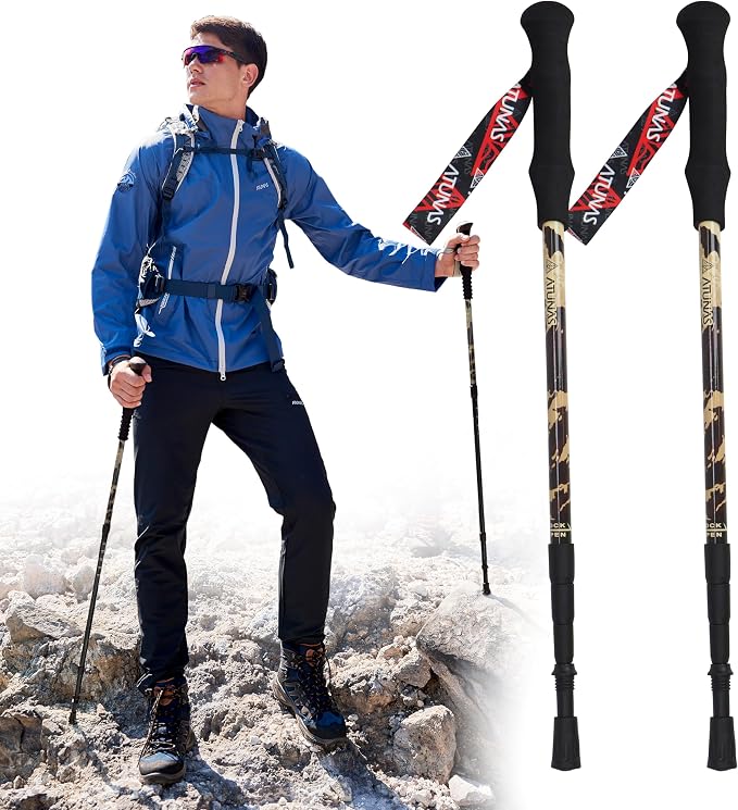 ATUNAS Trekking Poles, 2-Pack Lightweight Aluminum Collapsible Hiking Sticks with EVA Grip and Quick Lock for Men and Women