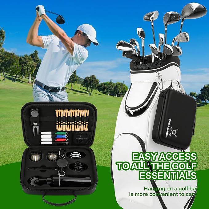 30Pcs Golf Accessories Kit with Towel, Club Brush & Groove Cleaner, Golf Balls, Tees, Score Counter, Ball Line Marker Tool, Divot Repair Tool Color Ball Markers Pen–Golf Gift for Men Golfers