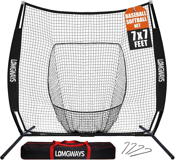 7x7ft/8x8ft Baseball Softball Net with Steel Frame for Batting, Hitting, Pitching, Portable Baseball Batting Net with Carry Bag, Great for All Levels