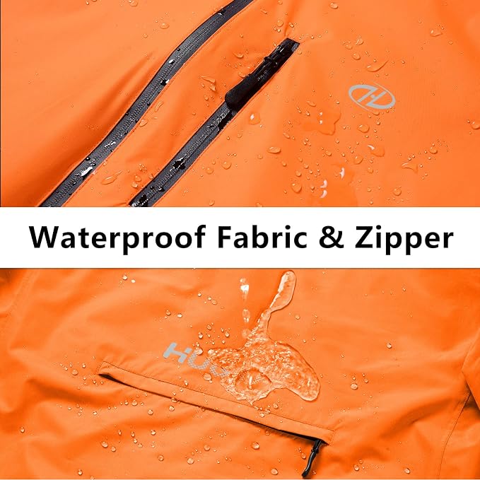 Hugut Men's Cycling Running Rain Jacket Lightweight Waterproof Biking Hiking Windbreaker Raincoat Reflective Packable