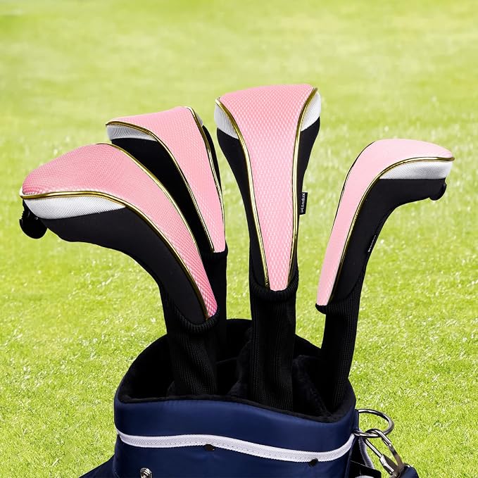 Andux 3Pcs/Set Long Neck Gold Golf Hybrids Club Head Covers with Dial No. Tag MT/HY14