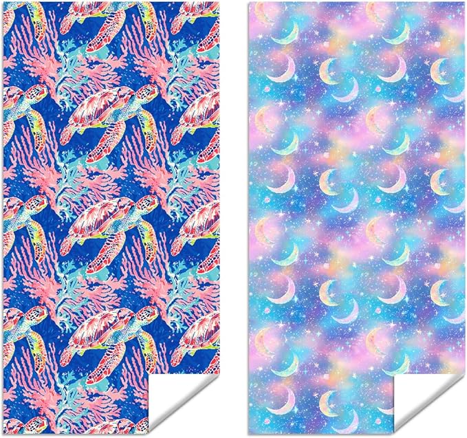 2 Pcs Microfiber Beach Towel Sand Free Quick Dry Oversized Celestial Moon and Stars Whimsical Dreamy Galaxy Pattern Pink Purple Blue Lightweight for Pool Travel 71 x 32 Inches