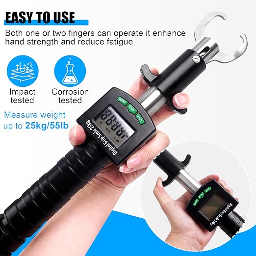 AGOOL Fish Gripper with Digital Fish Scale, 50lb/25kg Loading Capacity Fish Lip Grip Memory Function Fishing Scale Stainless Steel Fish Lip Gripper