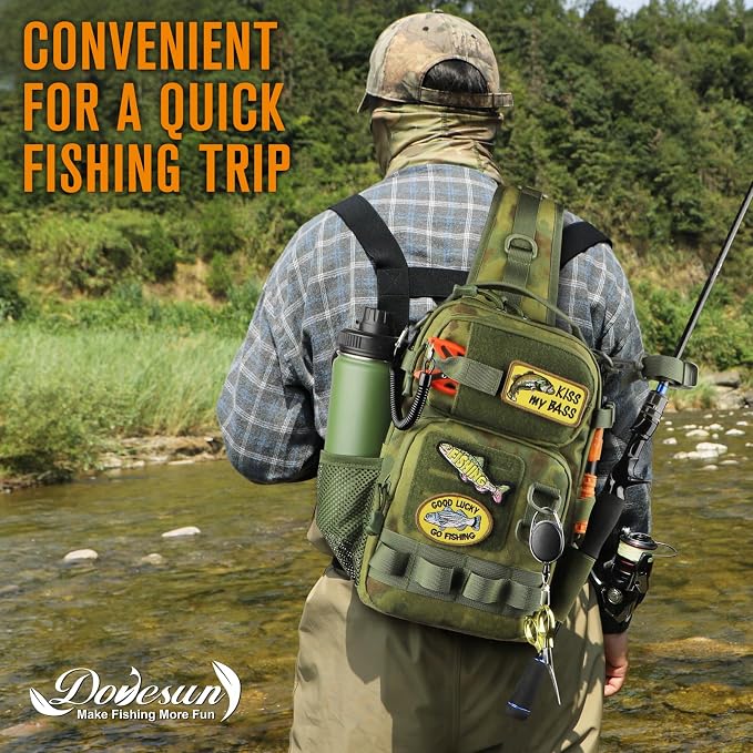 Dovesun Small Fishing Backpack Fishing Sling Bag with 3600 Tackle Box Small Tackle Backpack with Tool Set Green