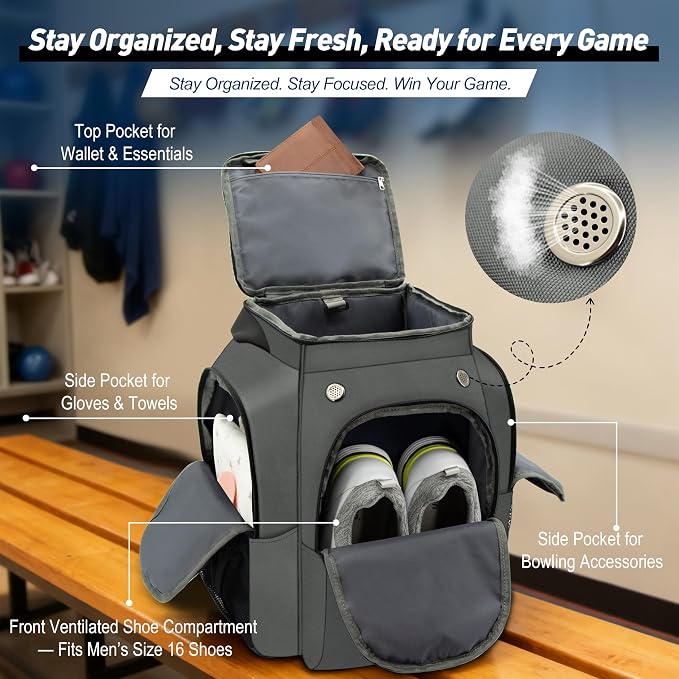 2-Ball Bowling Backpack with Shoe Storage – Heavy Duty Padded Travel Bag