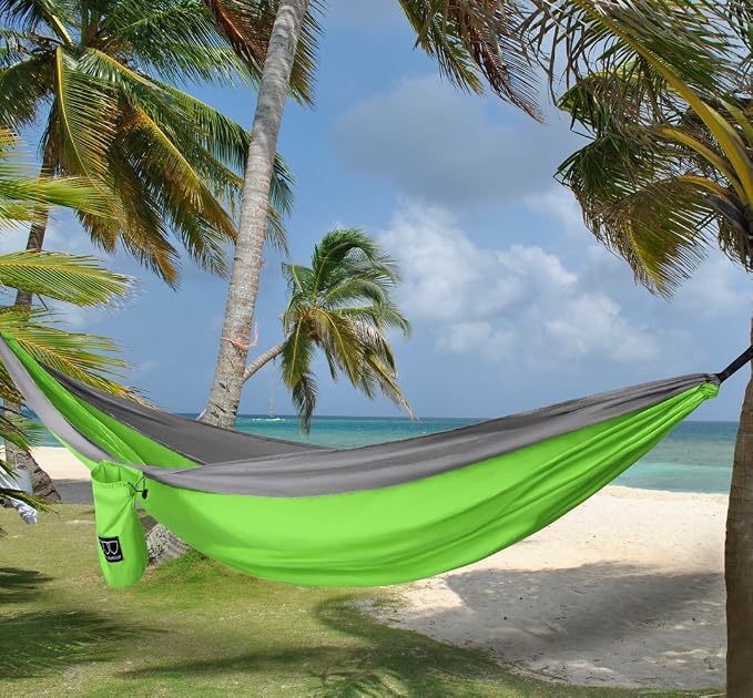 Gold Armour Camping Hammock - XL Double Hammock Portable Hammock Camping Accessories Gear for Outdoor Indoor with Tree Straps, USA Based Brand (Lime Green and Gray)