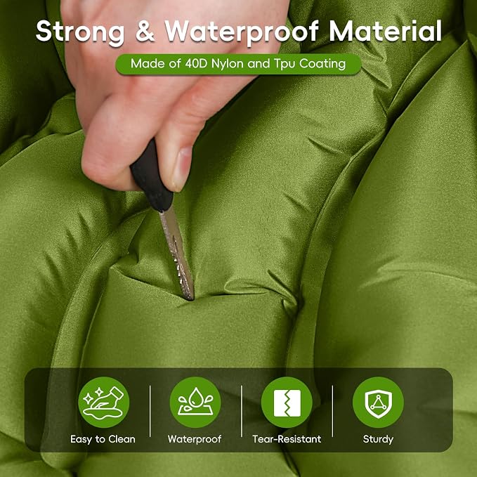 Double Sleeping Pad, Ultralight Self Inflating Camping Sleeping Pad for 2 Person with Pillow, Built-in Foot Pump, Portable Camping Mat for Backpacking, Hiking, Beach, Travel Tent