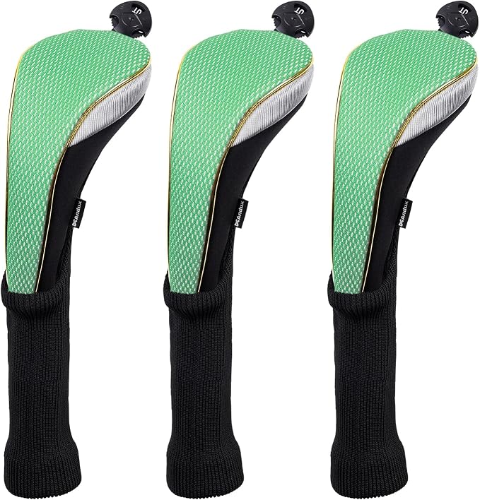 Andux 3Pcs/Set Long Neck Gold Golf Hybrids Club Head Covers with Dial No. Tag MT/HY14