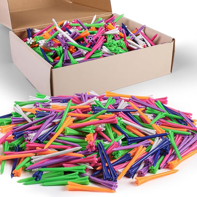 FINGER TEN Golf Tees Plastic Unbreakable Easy to Find Bulk Value 200/500/1000 Count, 2 3/4 3 1/4 Inch Tee Driving Range Reduce Friction, Green Red White USA Flag Practice