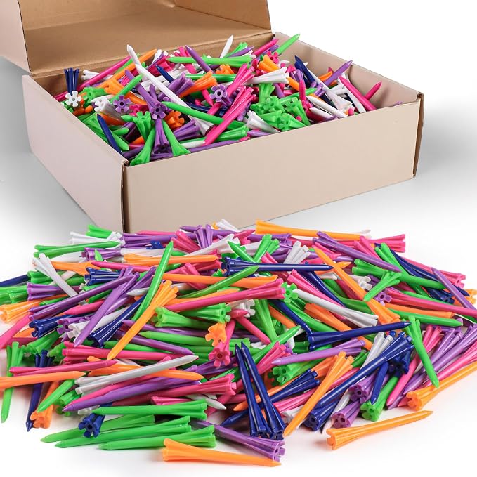 FINGER TEN Golf Tees Plastic Unbreakable Easy to Find Bulk Value 200/500/1000 Count, 2 3/4 3 1/4 Inch Tee Driving Range Reduce Friction, Green Red White USA Flag Practice