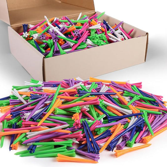 FINGER TEN Golf Tees Plastic Unbreakable Easy to Find Bulk Value 200/500/1000 Count, 2 3/4 3 1/4 Inch Tee Driving Range Reduce Friction, Green Red White USA Flag Practice
