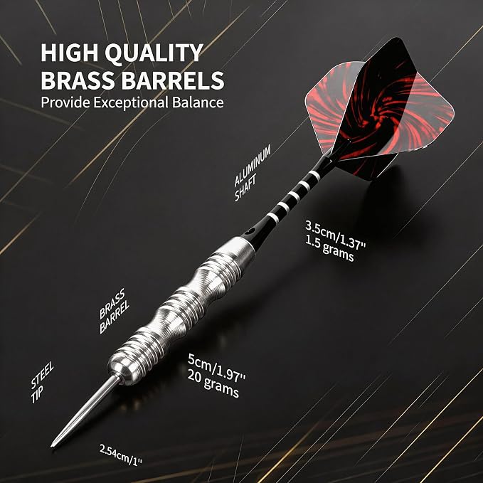 WINSDART Steel Tip Darts 12 Pack Set with Nonslip Iron Barrel Aluminum Dart Shafts and Flights Darts Sharpener an Gift Box