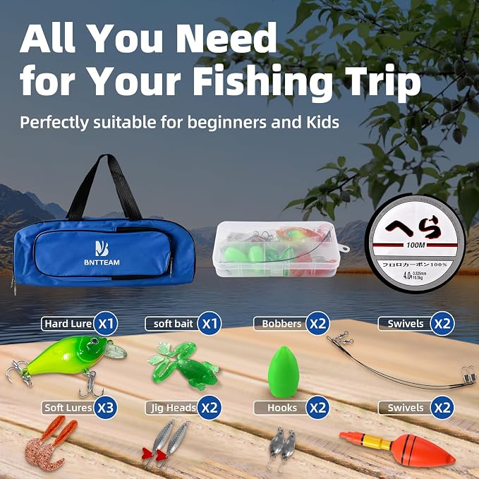 Portable Fishing Spinning Rod and Reel Combo Set with Telescopic Fishing Pole Fishing Carrier Bag Lures Line for Travel Saltwater Freshwater