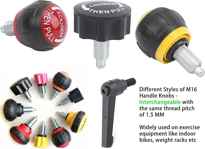 Pull-up Spring Knob Pop Pin for Most Exercise Bikes Equipments - Compatible with Statioanry Bikes, Weight Benches Size M16 Close to 5/8" (1-Pack)