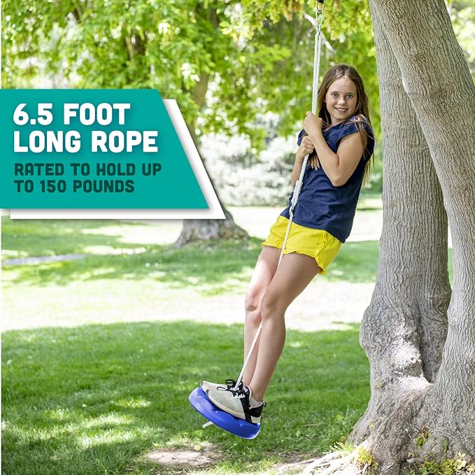 Squirrel Products Heavy Duty Blue Disc Tree Swing with Rope for Outdoor Play - Easy DIY Addition to Playset or Tree