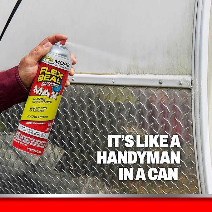 Flex Seal MAX, 17 oz, 2-Pack, Clear, Stop Leaks Instantly, Waterproof Rubber Spray On Sealant Coating, Perfect for Gutters, Wood, RV, Campers, Roof Repair, Skylights, Windows, and More